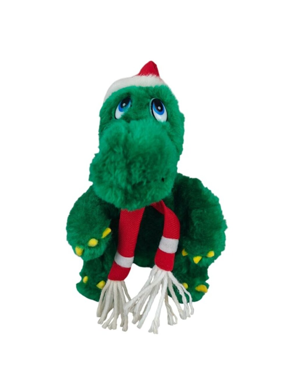 Jinglesaurus Plush Dinosaur Christmas Santa Hat & Scarf Green Festive Holiday